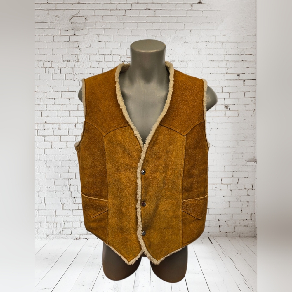 Vintage Steer Brand Suede Men's Vest Faux Shearling  Lining